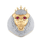 14kt Yellow Gold Mens Lion Face Animal Ring with Ruby and Diamond Accents - 1 - 3/4 Cttw - Splendid Jewellery