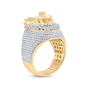 14kt Yellow Gold Mens Lion Face Animal Ring with Ruby and Diamond Accents - 1 - 3/4 Cttw - Splendid Jewellery