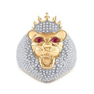 14kt Yellow Gold Mens Lion Face Animal Ring with Ruby and Diamond Accents - 1 - 3/4 Cttw - Splendid Jewellery