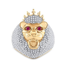 Load image into Gallery viewer, 14kt Yellow Gold Mens Lion Face Animal Ring with Ruby and Diamond Accents - 1 - 3/4 Cttw - Splendid Jewellery