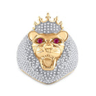 14kt Yellow Gold Mens Lion Face Animal Ring with Ruby and Diamond Accents - 1 - 3/4 Cttw - Splendid Jewellery