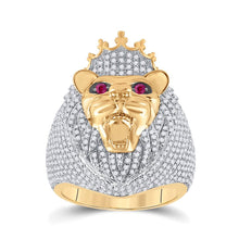 Load image into Gallery viewer, 14kt Yellow Gold Mens Lion Face Animal Ring with Ruby and Diamond Accents - 1 - 3/4 Cttw - Splendid Jewellery