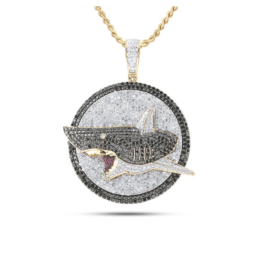 14kt Yellow Gold Men's Round Black Diamond Shark Pendant - 4 - 7/8 Cttw - Splendid Jewellery
