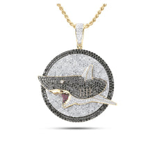 Load image into Gallery viewer, 14kt Yellow Gold Men's Round Black Diamond Shark Pendant - 4 - 7/8 Cttw - Splendid Jewellery