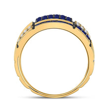 Load image into Gallery viewer, 14kt Yellow Gold Mens Round Blue Sapphire Checkered Band Ring 5/8 Cttw - Splendid Jewellery