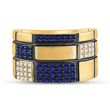 Load image into Gallery viewer, 14kt Yellow Gold Mens Round Blue Sapphire Checkered Band Ring 5/8 Cttw - Front View