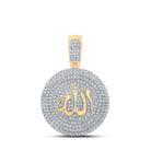 14kt Yellow Gold Men's Round Diamond Allah Islam Circle Charm Pendant - 2 - 3/4 Cttw - Splendid Jewellery
