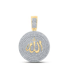 14kt Yellow Gold Men's Round Diamond Allah Islam Circle Charm Pendant - 2 - 3/4 Cttw - Splendid Jewellery