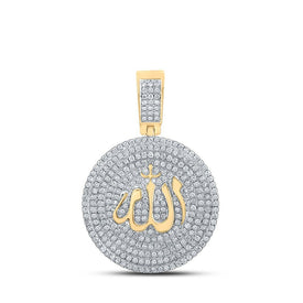 14kt Yellow Gold Men's Round Diamond Allah Islam Circle Charm Pendant - 2 - 3/4 Cttw - Splendid Jewellery
