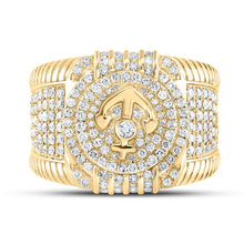 Load image into Gallery viewer, 14kt Yellow Gold Men&#39;s Round Diamond Anchor Fashion Ring - A Captivating Statement Piece - Front View