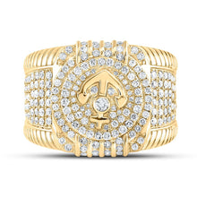 Load image into Gallery viewer, 14kt Yellow Gold Men's Round Diamond Anchor Fashion Ring - A Captivating Statement Piece - Splendid Jewellery