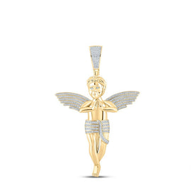 14kt Yellow Gold Men's Round Diamond Angel Charm Pendant - Captivating 4 - 1/4 Cttw Jewelry Piece - Splendid Jewellery