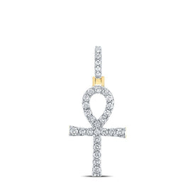 14kt Yellow Gold Men's Round Diamond Ankh Charm Pendant - A Symbol of Timeless Elegance - Splendid Jewellery