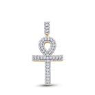 14kt Yellow Gold Men's Round Diamond Ankh Cross Charm Pendant - 1 Cttw | Splendid Jewellery - Splendid Jewellery