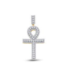 Load image into Gallery viewer, 14kt Yellow Gold Men's Round Diamond Ankh Cross Charm Pendant - 1 Cttw | Splendid Jewellery - Splendid Jewellery