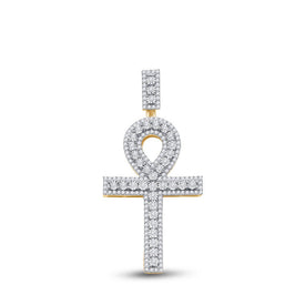 14kt Yellow Gold Men's Round Diamond Ankh Cross Charm Pendant - 1 Cttw | Splendid Jewellery - Splendid Jewellery