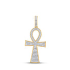 14kt Yellow Gold Men's Round Diamond Ankh Cross Charm Pendant - A Dazzling Symbol of Style and Spirituality - Splendid Jewellery