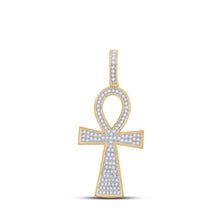 Load image into Gallery viewer, 14kt Yellow Gold Men's Round Diamond Ankh Cross Charm Pendant - A Dazzling Symbol of Style and Spirituality - Splendid Jewellery