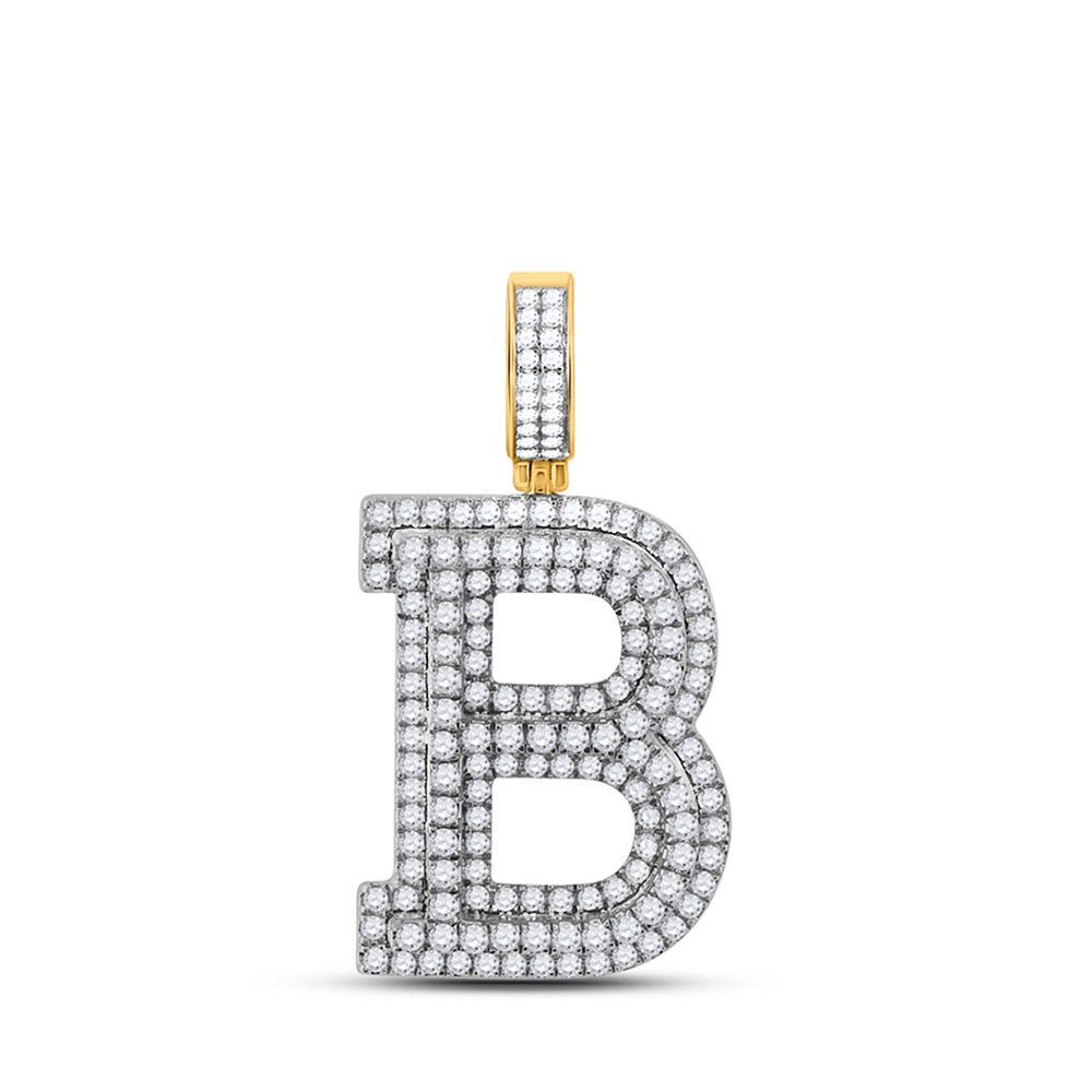 14kt Yellow Gold Men's Round Diamond B Initial Letter Charm Pendant - 2 Cttw | Splendid Jewellery - Splendid Jewellery