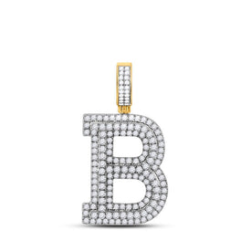 14kt Yellow Gold Men's Round Diamond B Initial Letter Charm Pendant - 2 Cttw | Splendid Jewellery - Splendid Jewellery