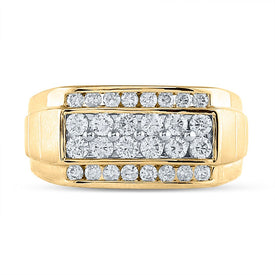 14kt Yellow Gold Men's Round Diamond Band Ring - 1-1/2 Cttw - Top View
