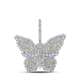 14kt Yellow Gold Men's Round Diamond Butterfly Charm Pendant - 1.5 Cttw - Splendid Jewellery