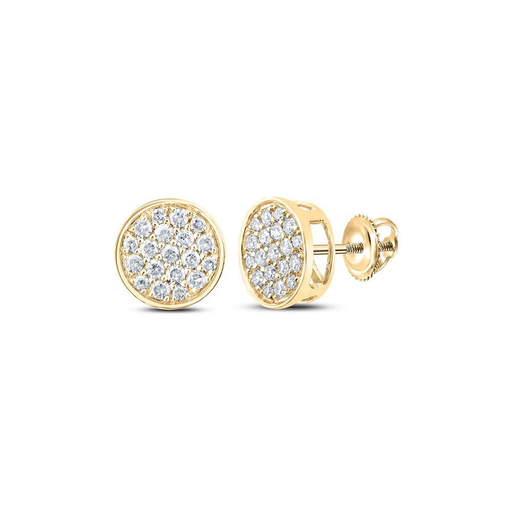 14kt Yellow Gold Men's Round Diamond Button Cluster Earrings 1/4 Cttw | Dazzling Brilliance - Splendid Jewellery