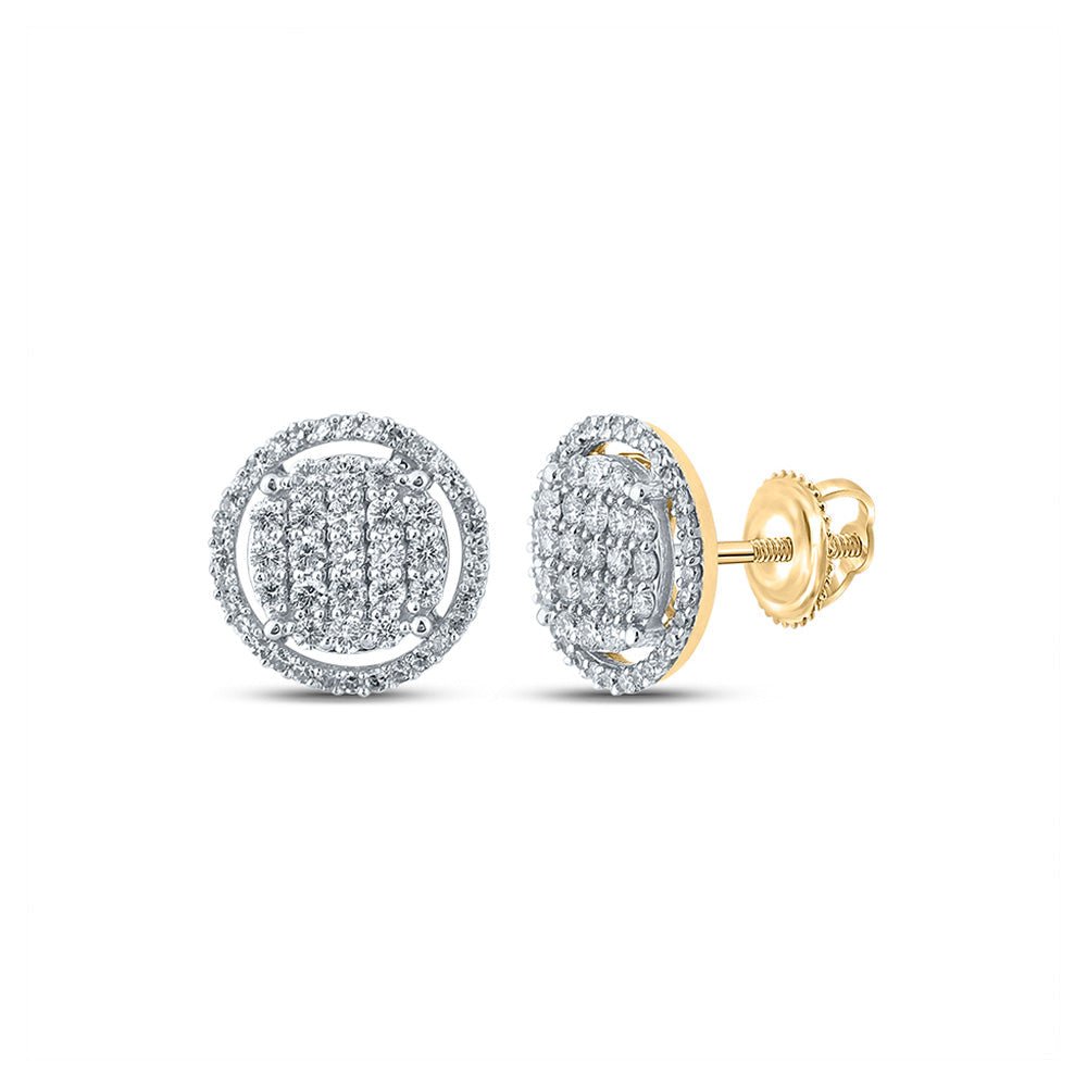 14kt Yellow Gold Men's Round Diamond Circle Cluster Earrings - 3/4 Cttw | Splendid Jewellery - Splendid Jewellery
