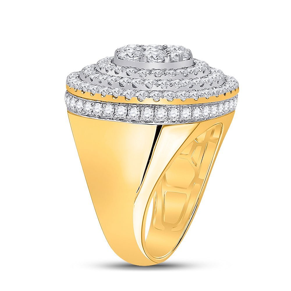 14kt Yellow Gold Men's Round Diamond Circle Flower Cluster Ring - Captivating Brilliance - Splendid Jewellery