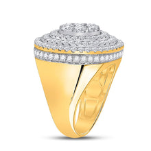 Load image into Gallery viewer, 14kt Yellow Gold Men&#39;s Round Diamond Circle Flower Cluster Ring - Captivating Brilliance - Side View
