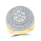 14kt Yellow Gold Men's Round Diamond Circle Flower Cluster Ring - Captivating Brilliance - Top View