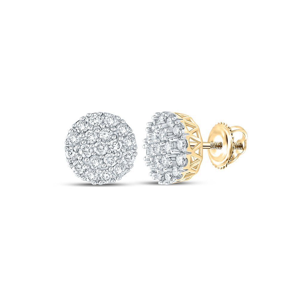 14kt Yellow Gold Men's Round Diamond Cluster Earrings 1 Cttw | Luxurious Sparkle for Him - Splendid Jewellery