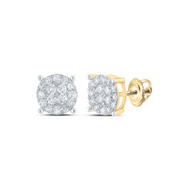14kt Yellow Gold Men's Round Diamond Cluster Earrings - 3/4 Cttw | Exquisite Brilliance - Splendid Jewellery