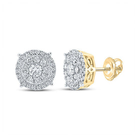 14kt Yellow Gold Men's Round Diamond Cluster Earrings - 5/8 Cttw | Dazzling Brilliance - Splendid Jewellery
