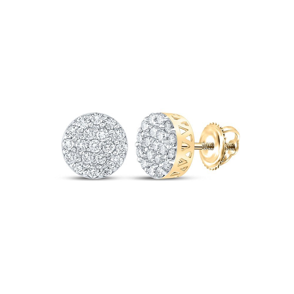 14kt Yellow Gold Men's Round Diamond Cluster Earrings - 5/8 Cttw | Dazzling Brilliance - Splendid Jewellery