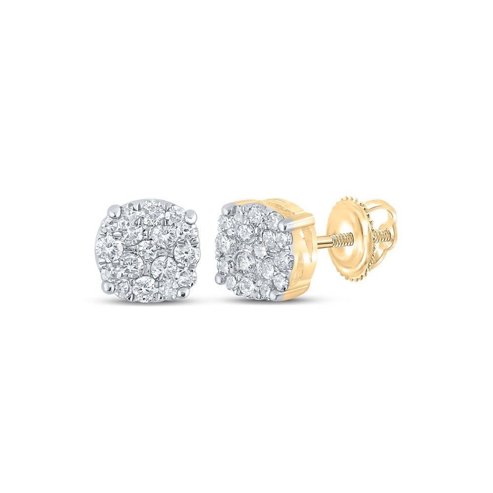 14kt Yellow Gold Men's Round Diamond Cluster Earrings - Captivating Sparkle for Him - Splendid Jewellery
