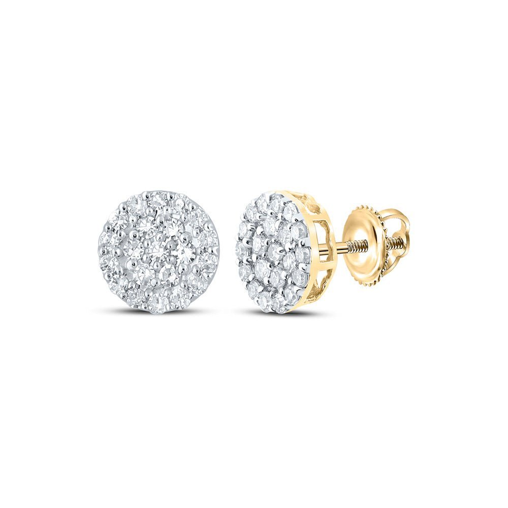 14kt Yellow Gold Men's Round Diamond Cluster Earrings - Dazzling Brilliance - Splendid Jewellery