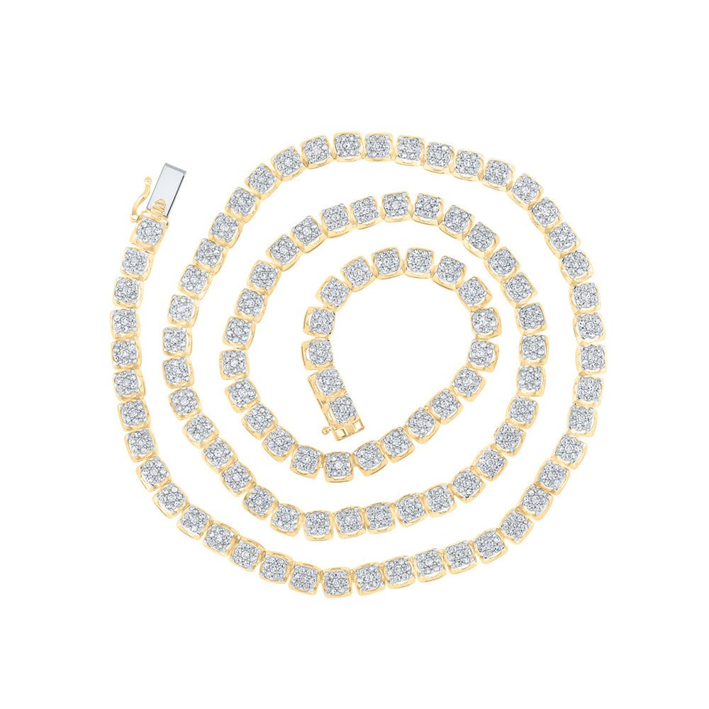 14kt Yellow Gold Men's Round Diamond Cluster Link Chain Necklace - 8.5 Ct.tw. - Splendid Jewellery