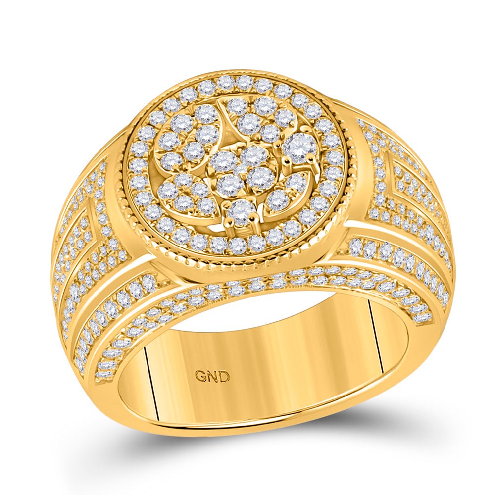 14kt Yellow Gold Men's Round Diamond Cluster Statement Ring - 2 - 1/5 Cttw - Splendid Jewellery