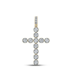 14kt Yellow Gold Men's Round Diamond Cross Charm Pendant - 1/3 Cttw - Splendid Jewellery - Splendid Jewellery