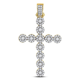 14kt Yellow Gold Men's Round Diamond Cross Charm Pendant - 2 Cttw - Top View