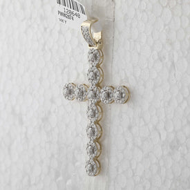14kt Yellow Gold Men's Round Diamond Cross Charm Pendant - 2 Cttw - Side View