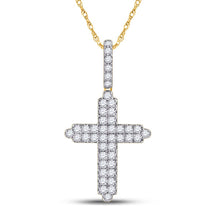 Load image into Gallery viewer, 14kt Yellow Gold Men&#39;s Round Diamond Cross Charm Pendant - 3/4 Cttw - Top View