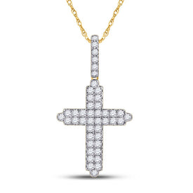 14kt Yellow Gold Men's Round Diamond Cross Charm Pendant - 3/4 Cttw - Top View