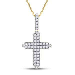 14kt Yellow Gold Men's Round Diamond Cross Charm Pendant - 3/4 Cttw | Splendid Jewellery - Splendid Jewellery