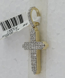 14kt Yellow Gold Men's Round Diamond Cross Charm Pendant - 3/4 Cttw | Splendid Jewellery - Splendid Jewellery