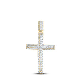 14kt Yellow Gold Men's Round Diamond Cross Charm Pendant - 4 - 1/4 Cttw | Splendid Jewellery - Splendid Jewellery