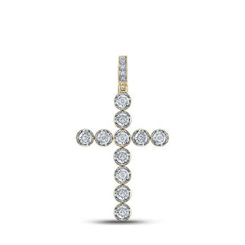 14kt Yellow Gold Men's Round Diamond Cross Charm Pendant - 5/8 Cttw - Splendid Jewellery