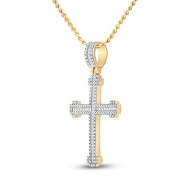 14kt Yellow Gold Men's Round Diamond Cross Charm Pendant - 7/8 Cttw - Splendid Jewellery - Splendid Jewellery
