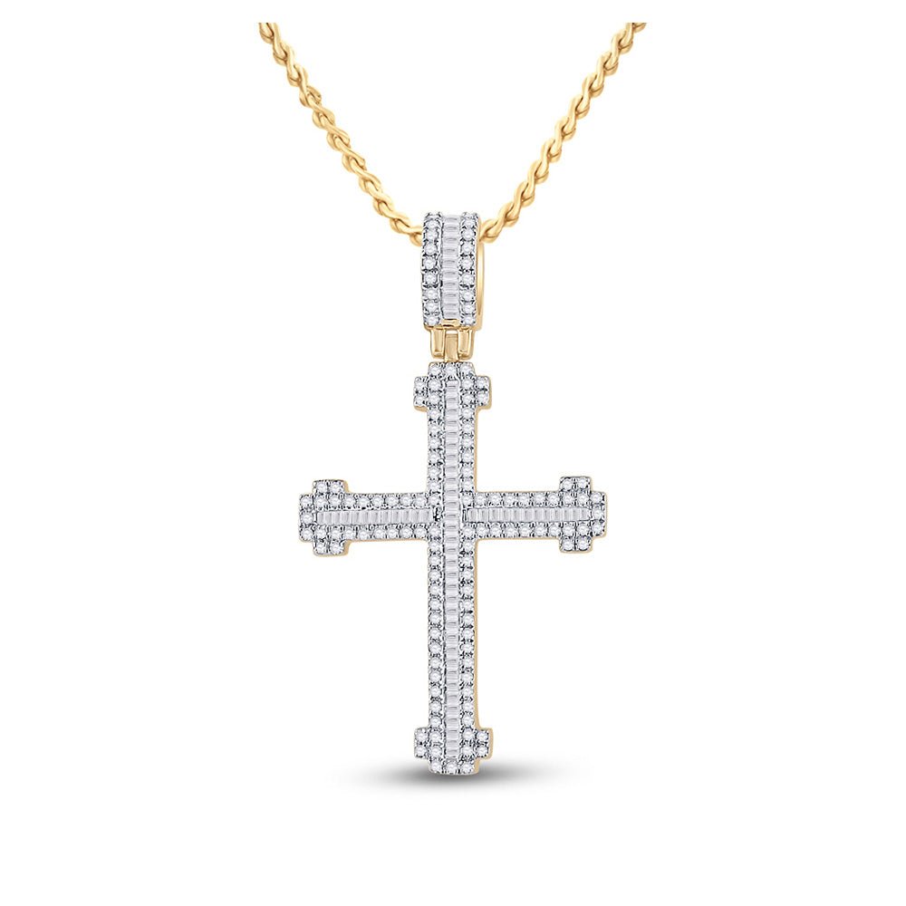 14kt Yellow Gold Men's Round Diamond Cross Charm Pendant - 7/8 Cttw - Splendid Jewellery - Splendid Jewellery